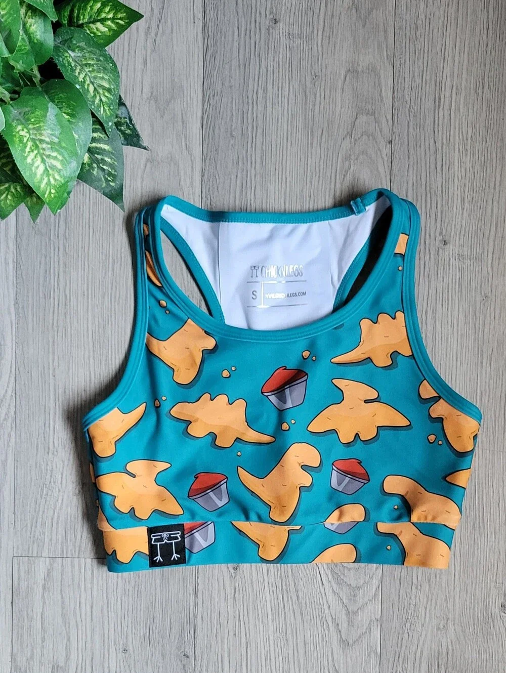 Chicknlegs Nuggets OG Teal & Brown Racerback Sports Bra, Women's Small